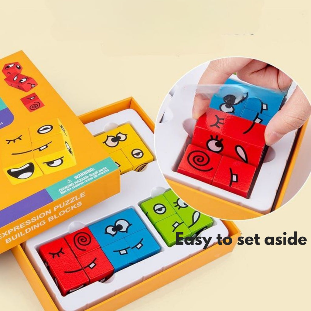 Wooden Face Expression Puzzle Face-Changing Cube Building Blocks Toy by WISHLAND