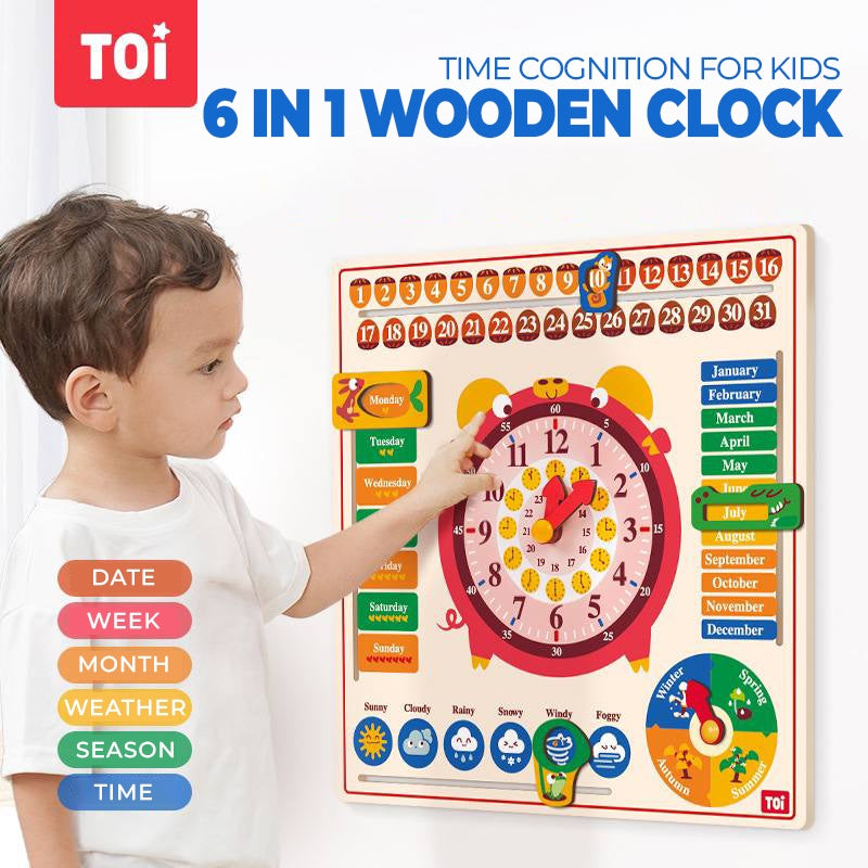 TOI Wooden Calendar and Clock 6 in 1 Board Chart Children's Educational Toy by WISHLAND