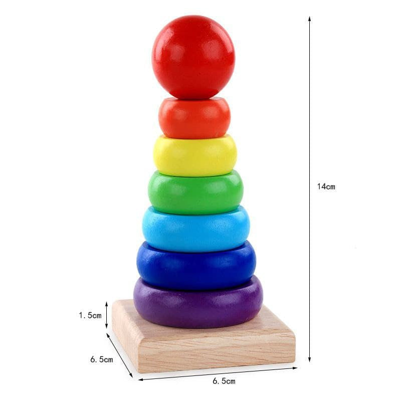 Wooden Rainbow Tower Wooden Stacking Rings Educational Toys by WISHLAND