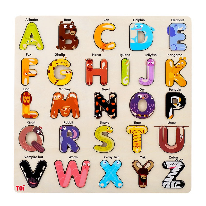 TOI Wooden Cognitive Board Shape Alphabet & Numbers Early Educational Toys by WISHLAND