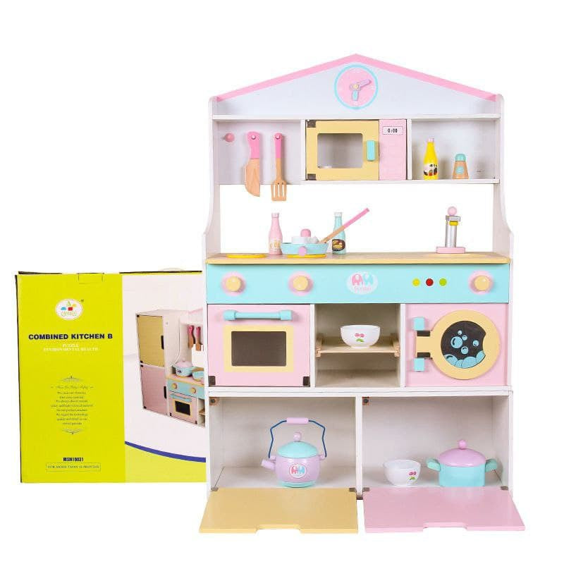 Wooden Japanese Kitchen with Reversible Ref 70cm Pretend Play Cooking Playset by WISHLAND