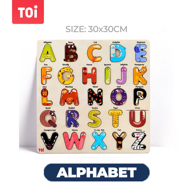 TOI Wooden Cognitive Board Shape Alphabet & Numbers Early Educational Toys by WISHLAND