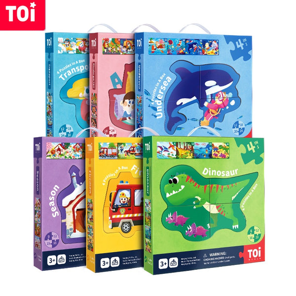 TOI 4 in 1 Progressive Jigsaw Puzzles Suitable for Age 3+ Educational Toys for Children