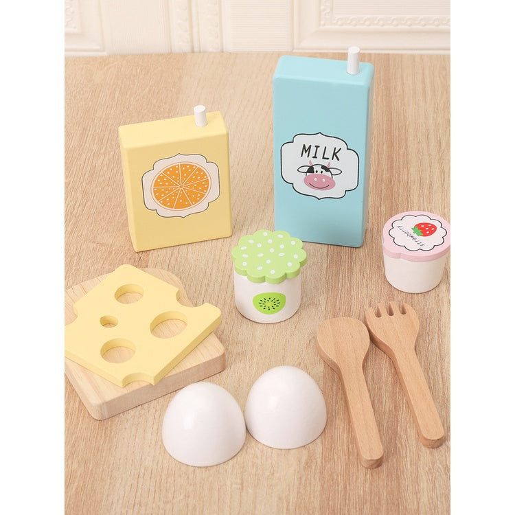 Wooden Food Breakfast Snack Frech Fries Vegetable & Fruit Salad Play Set by WISHLAND