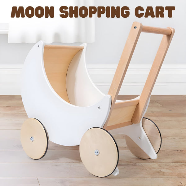 Moon Shaped Wooden Shopping Cart Toy for Kids by WISHLAND