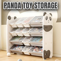 Panda Toy Storage Rack Organizer with Cover for Home Space Saving by WISHLAND