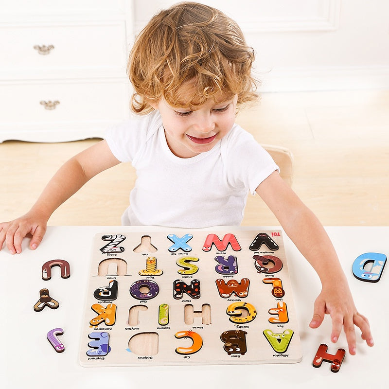 TOI Wooden Cognitive Board Shape Alphabet & Numbers Early Educational Toys by WISHLAND