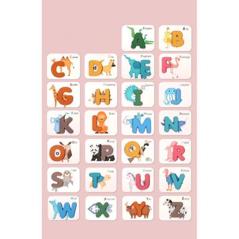 Cartoon Animal Puzzles Alphabet and Number Paired Cards Education Kids Toy for Kids Gift by WISHLAND