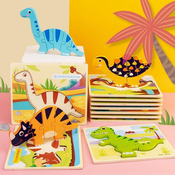 Wooden Dinosaur Random Design 3D Puzzle Montessori Puzzle by WISHLAND