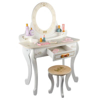 Wooden Vanity Table Dresser for Girls Make Up Desk Pretend Play by WISHLAND