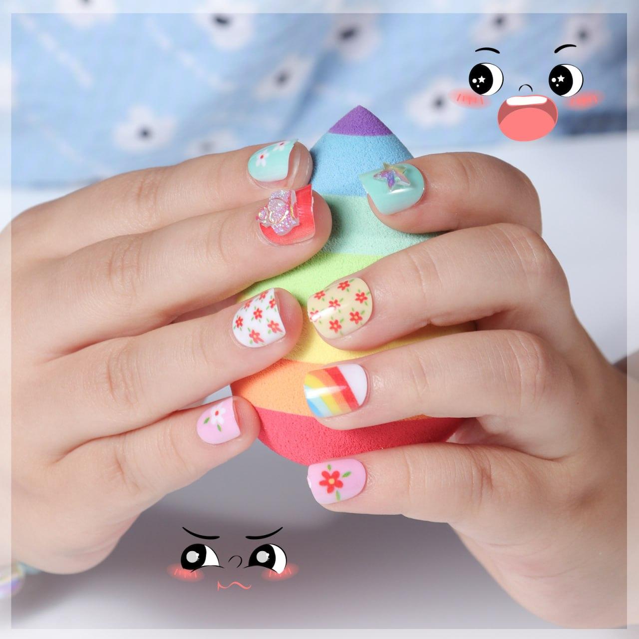 3pcs Cute Self Adhesive Press On Fake Nails with Bracelet for Kids Fashion Pretend Play by WISHLAND