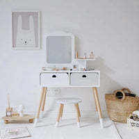 ANDERU Wooden White Vanity Dresser with Chair Minimalist Makeup Toy for Girls by WISHLAND