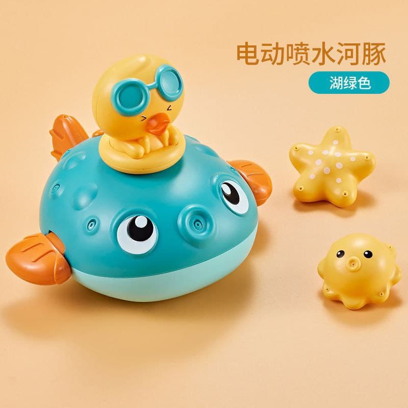 Baby Bath Toys Electric Water Spray Puffer Fish with Duck Swimming Pool by WISHLAND