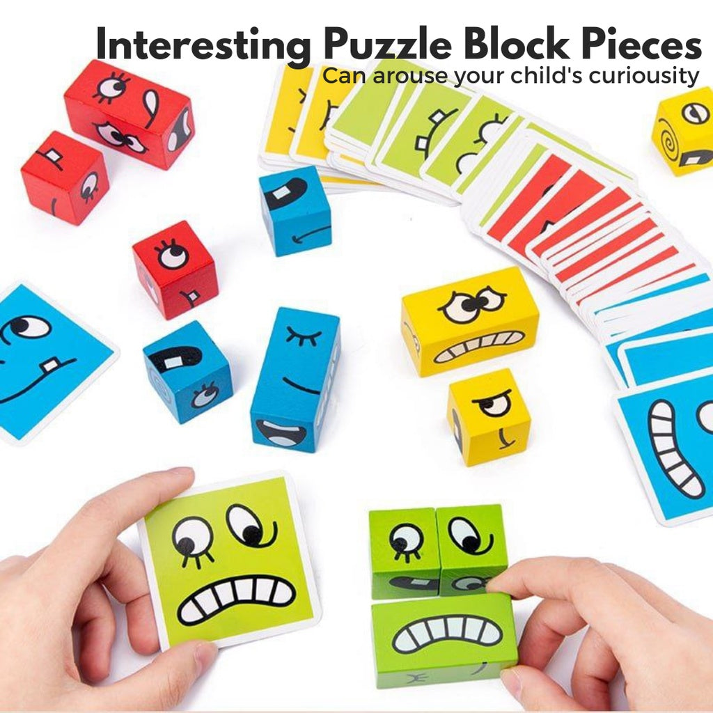 Wooden Face Expression Puzzle Face-Changing Cube Building Blocks Toy by WISHLAND