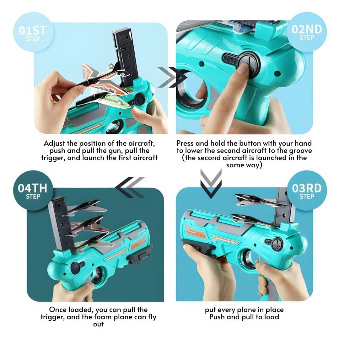 Air Battle Launcher Toy Gun with 4 Pieces Airplane Blaster Toy for Kids by WISHLAND