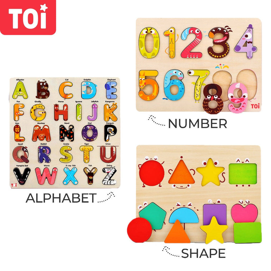 TOI Wooden Cognitive Board Shape Alphabet & Numbers Early Educational Toys by WISHLAND