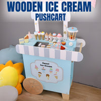 Wooden Ice Cream Pushcart Toy for Kids Simulation Pretend Play by WISHLAND