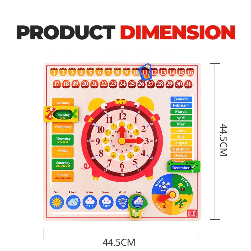 TOI Wooden Calendar and Clock 6 in 1 Board Chart Children's Educational Toy by WISHLAND