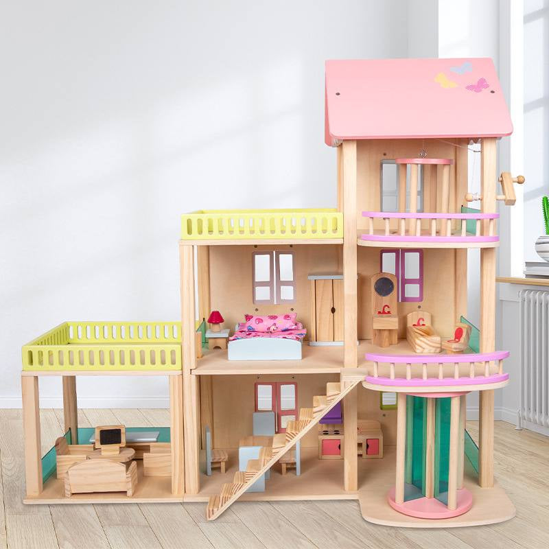 Wooden Elevator Princess Room Wooden Dollhouse Pretend Play by WISHLAND