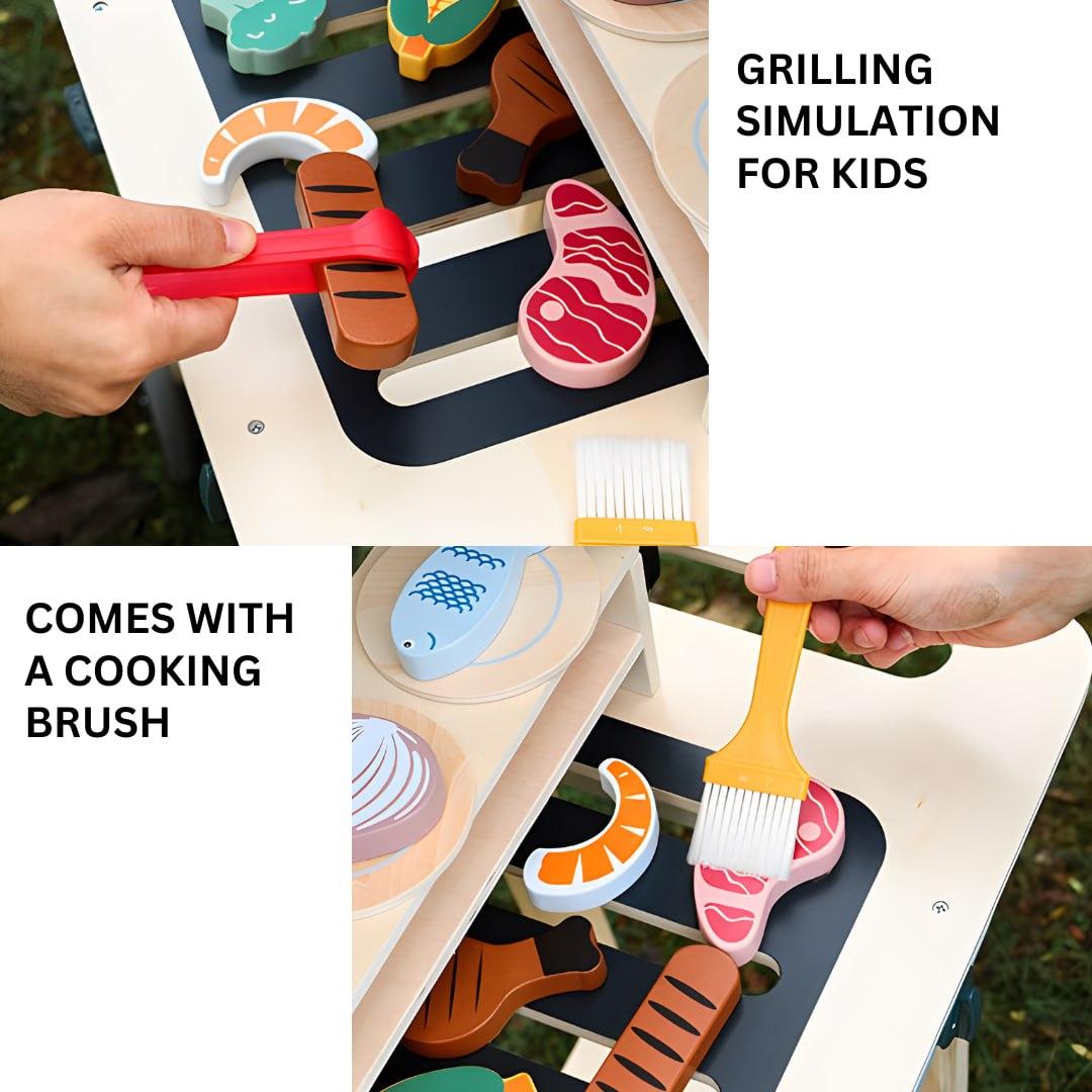 KABI Wooden Barbeque Rack for Kids Cooking Pretend Play by WISHLAND