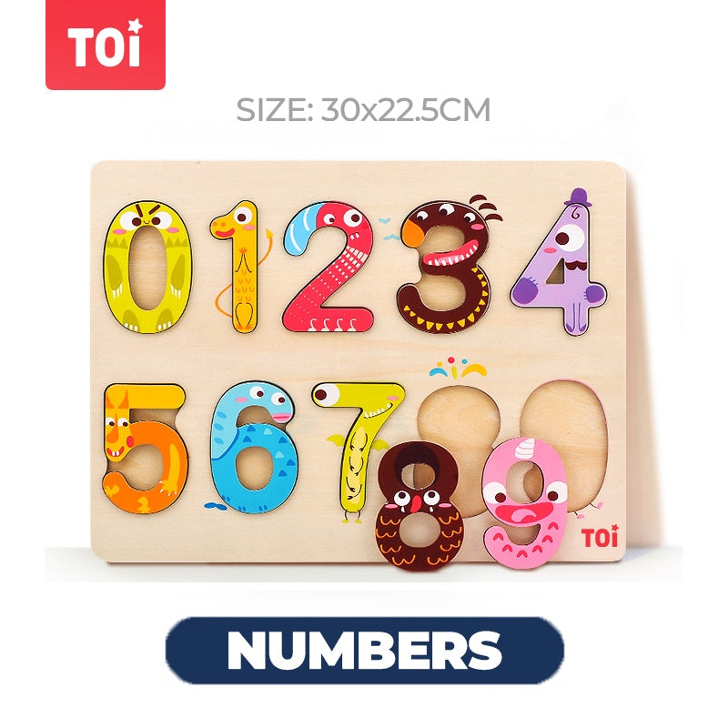 TOI Wooden Cognitive Board Shape Alphabet & Numbers Early Educational Toys by WISHLAND