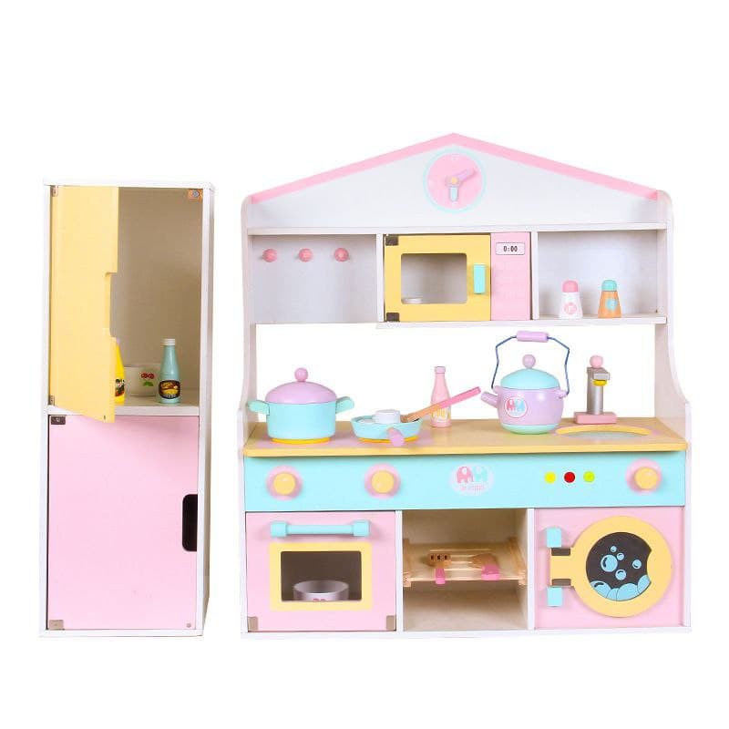 Wooden Japanese Kitchen with Reversible Ref 70cm Pretend Play Cooking Playset by WISHLAND