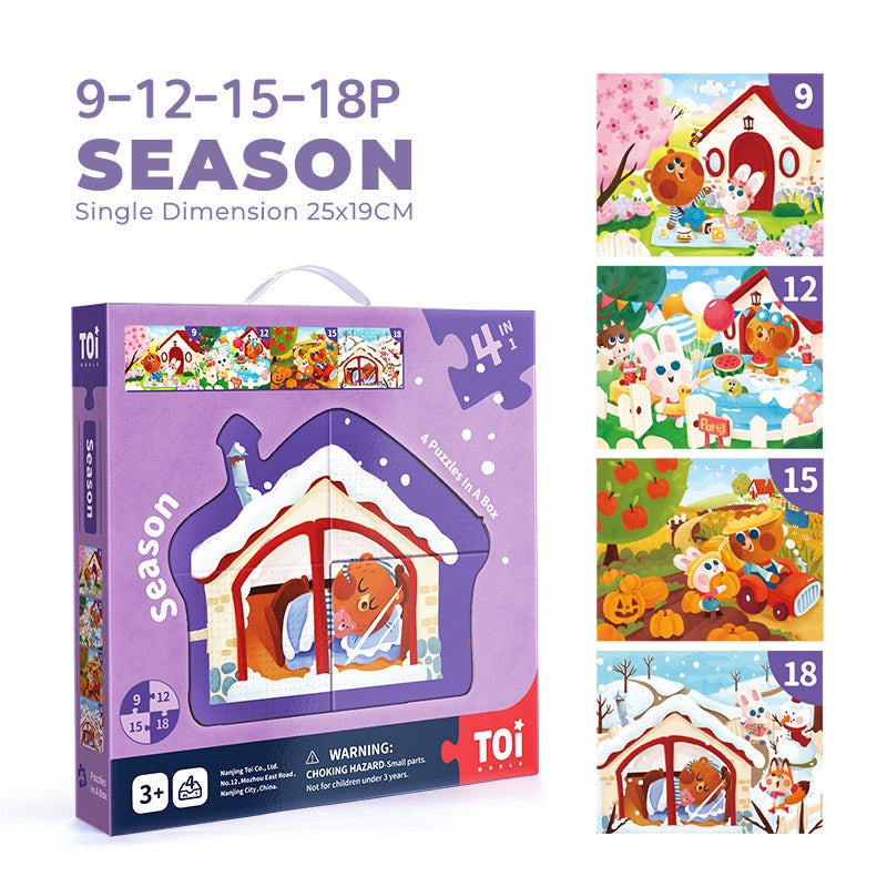 TOI 4 in 1 Progressive Jigsaw Puzzles Suitable for Age 3+ Educational Toys for Children