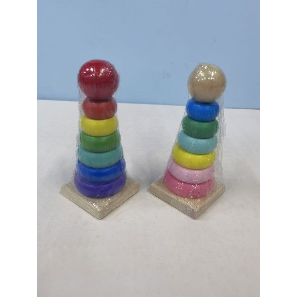 Wooden Rainbow Tower Wooden Stacking Rings Educational Toys by WISHLAND