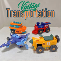 Vintage Transportation Screwdriver Assemble Construction Toy Vehicle Playset for Kids by WISHLAND