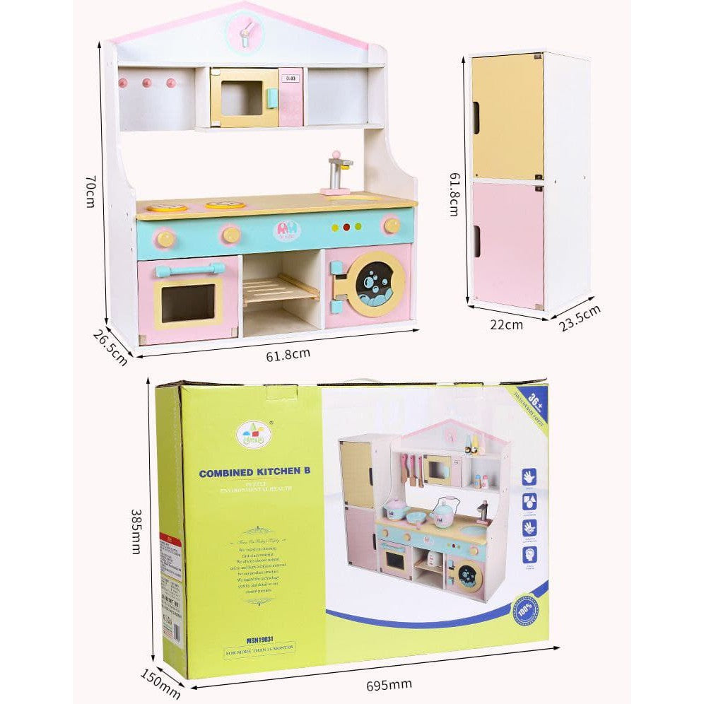 Wooden Japanese Kitchen with Reversible Ref 70cm Pretend Play Cooking Playset by WISHLAND