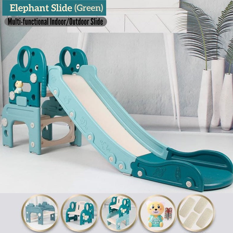 Elephant Multifunctional Slide Convertible to Table and Chair with Basketball for Kids by WISHLAND