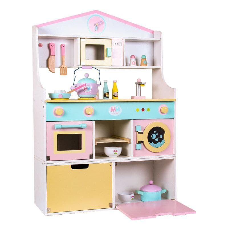 Wooden Japanese Kitchen with Reversible Ref 70cm Pretend Play Cooking Playset by WISHLAND