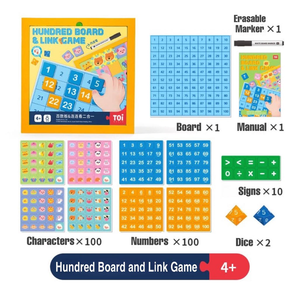 TOI Hundred Board and Link Game 2 in 1 Montessori Math Counting Toy Suitable Age 4+