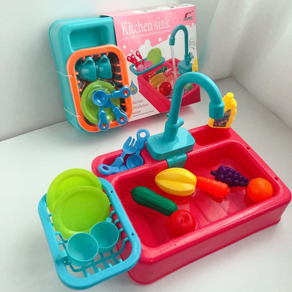 Kitchen Sink Pretend Play Set for Kids Electric Circulation Sink by WISHLAND