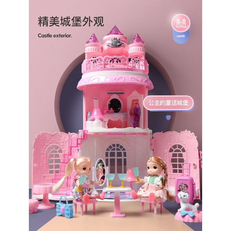 Princess Mini Castle Dollhouse with 2 Dolls Pretend Play Set by WISHLAND