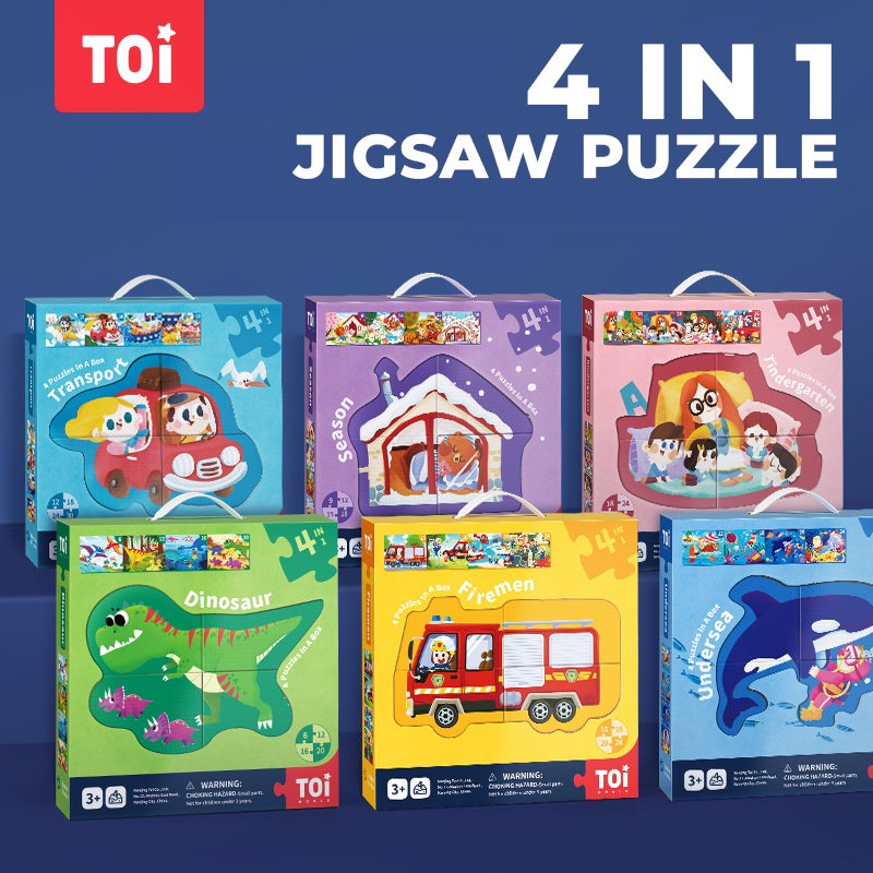 TOI 4 in 1 Progressive Jigsaw Puzzles Suitable for Age 3+ Educational Toys for Children