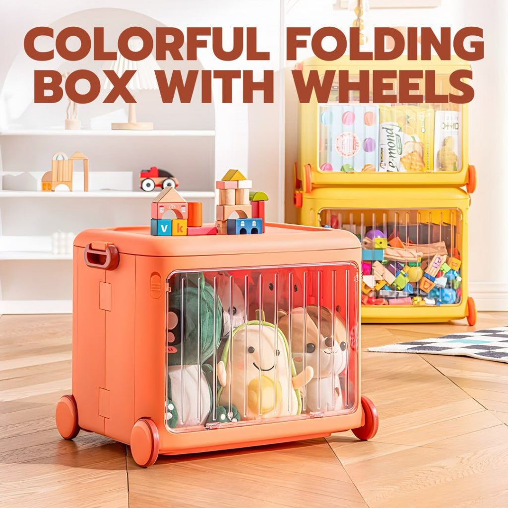 Colored Stackable Folding Storage Box with Wheels for Kids Room Space Saving by WISHLAND