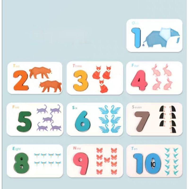 Cartoon Animal Puzzles Alphabet and Number Paired Cards Education Kids Toy for Kids Gift by WISHLAND