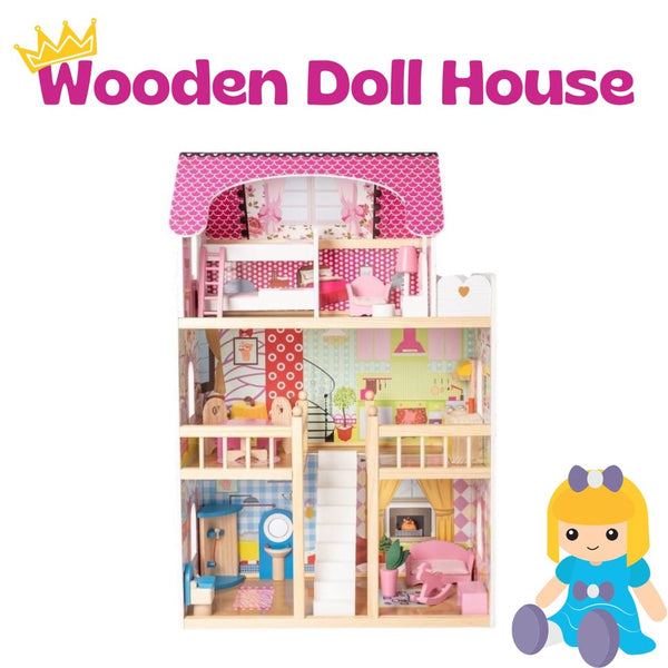 Wooden Doll House Dream House Play Set for Girls