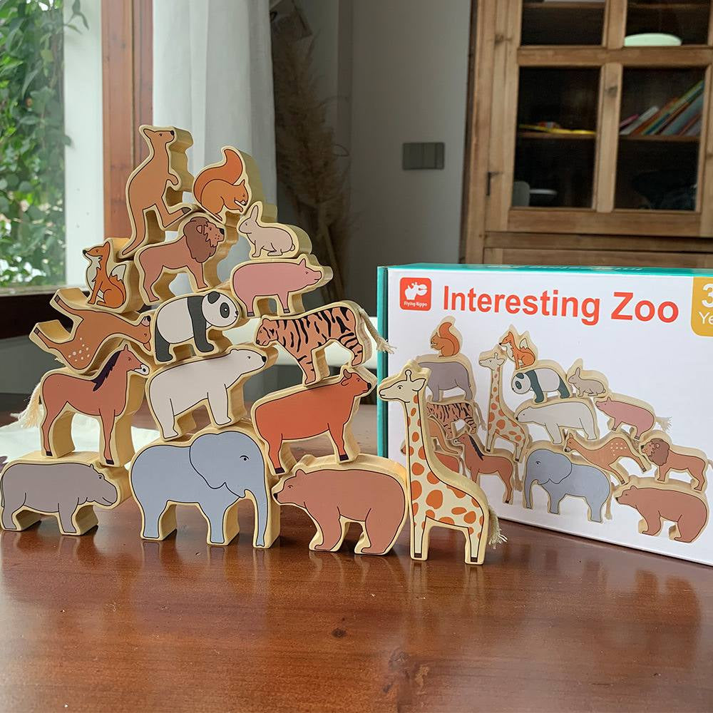 Wooden Interesting Zoo Jenga Animal Blocks Educational Toy for Kids Montessori Toy by WISHLAND