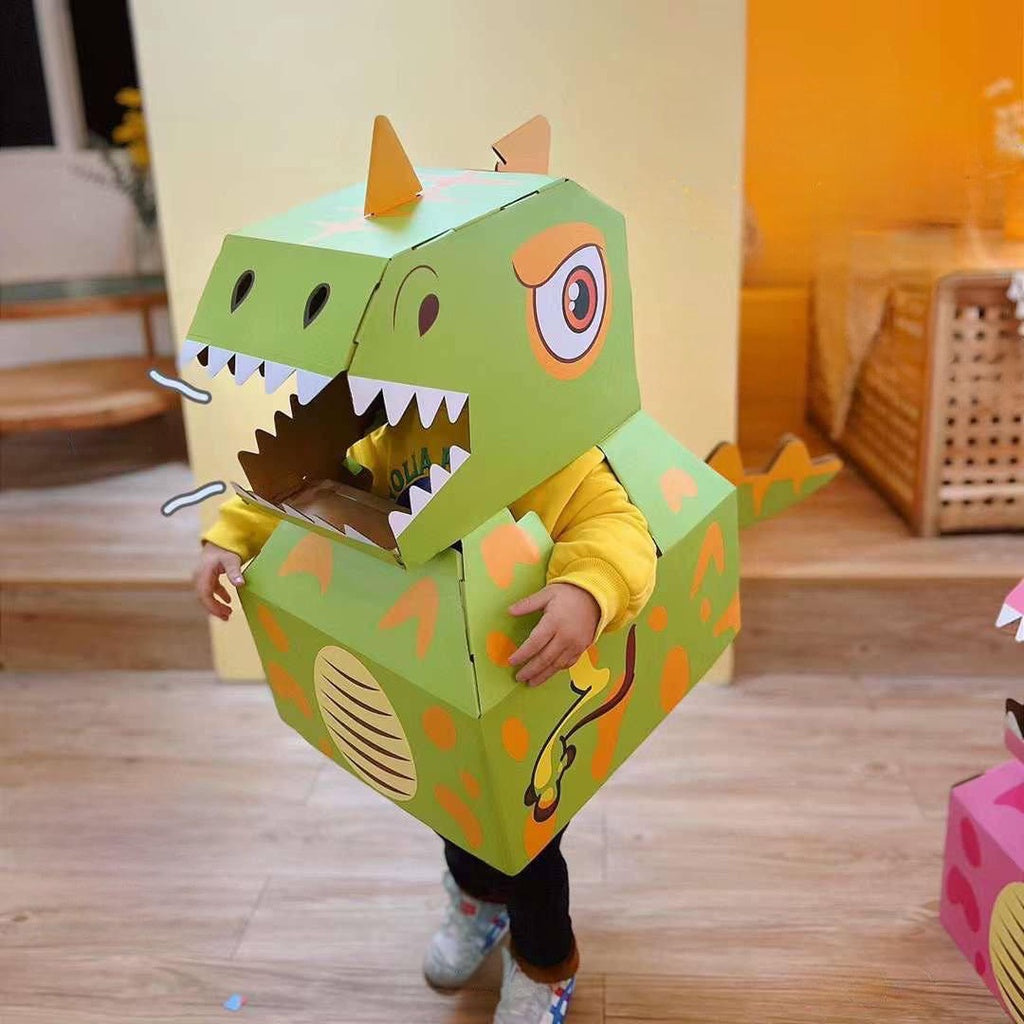 Dinosaur Cardboard Costume T-Rex Jurassic Cosplay Costume for Kids by WISHLAND