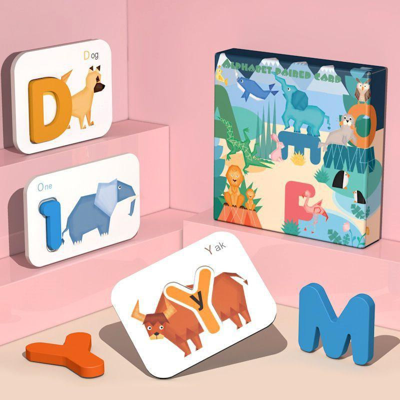 Cartoon Animal Puzzles Alphabet and Number Paired Cards Education Kids Toy for Kids Gift by WISHLAND