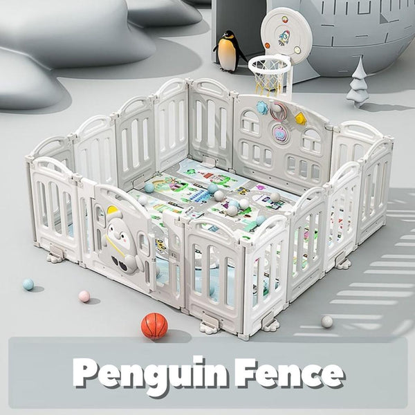 Penguin Play Fence with Basketball FREE Mat and Balls Playpen for Kids by WISHLAND