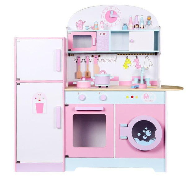 Wooden Japanese Pink Kitchen with Ref Pretend Play Set for Kids by WISHLAND