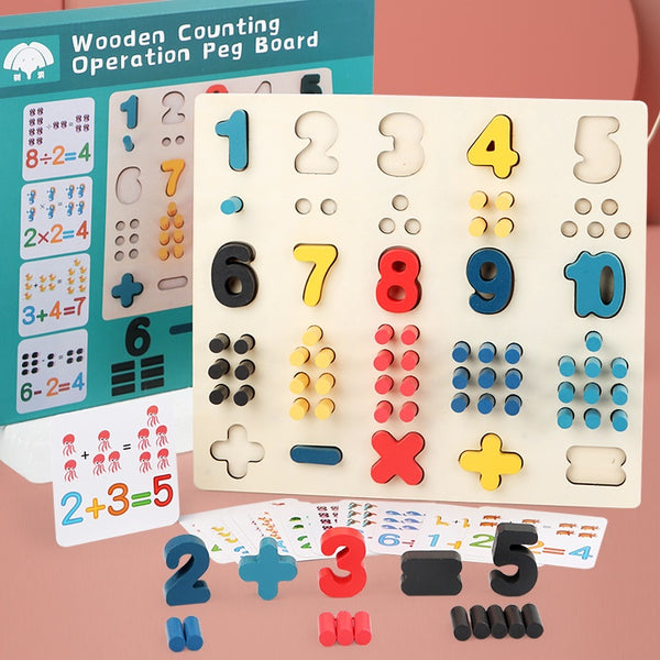 Wooden Counting Operation Peg Board Math Montessori Toys for Kids by WISHLAND