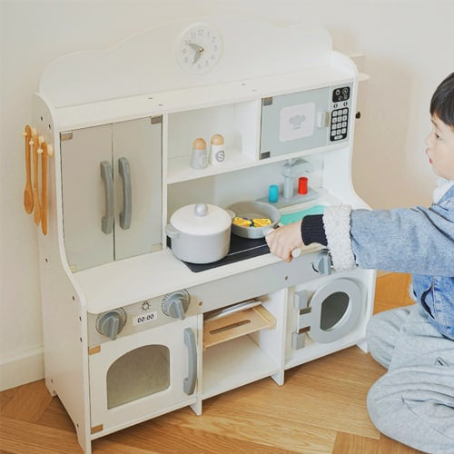 KABI Wooden Japanese White Kitchen Pretend Play Cooking Set for Kids by WISHLAND