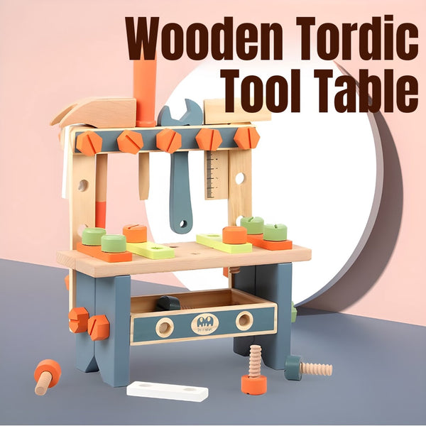 Wooden Tordic Tool Table Wooden Mini Tool Bench Pretend Play Set Screw Construction Toy by WISHLAND