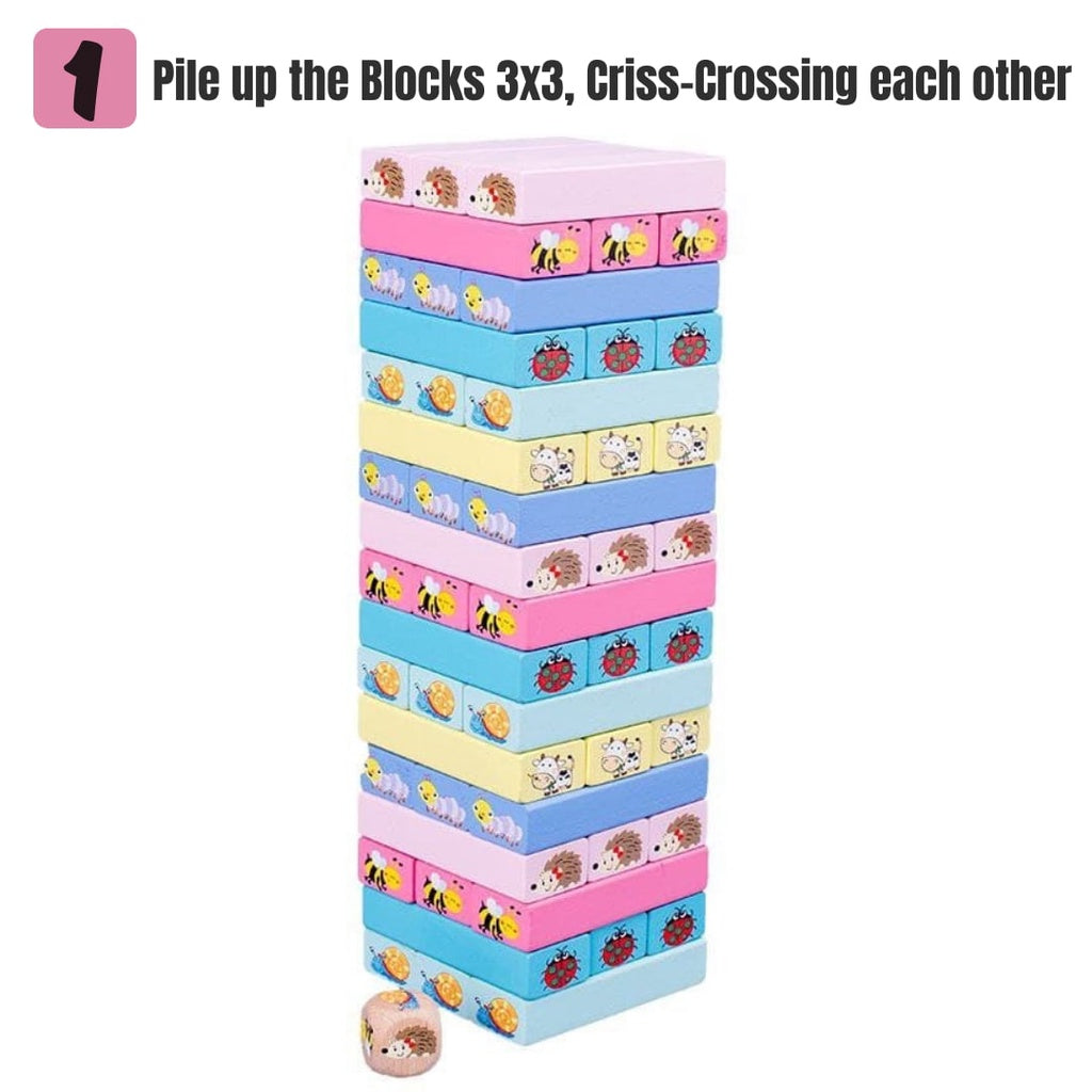 Wooden Stack High Blocks 51pcs Pastel Color Jenga Toy for Kids by WISHLAND