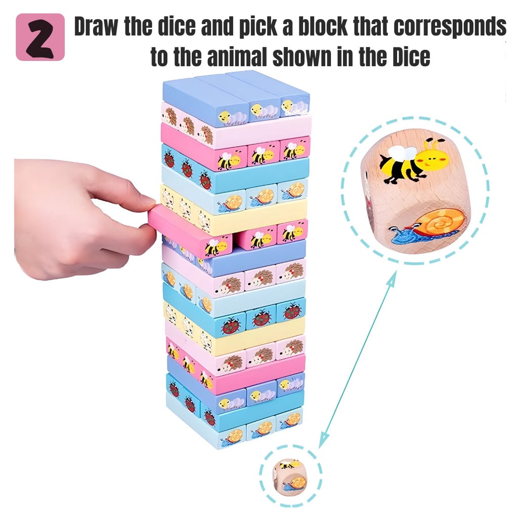 Wooden Stack High Blocks 51pcs Pastel Color Jenga Toy for Kids by WISHLAND