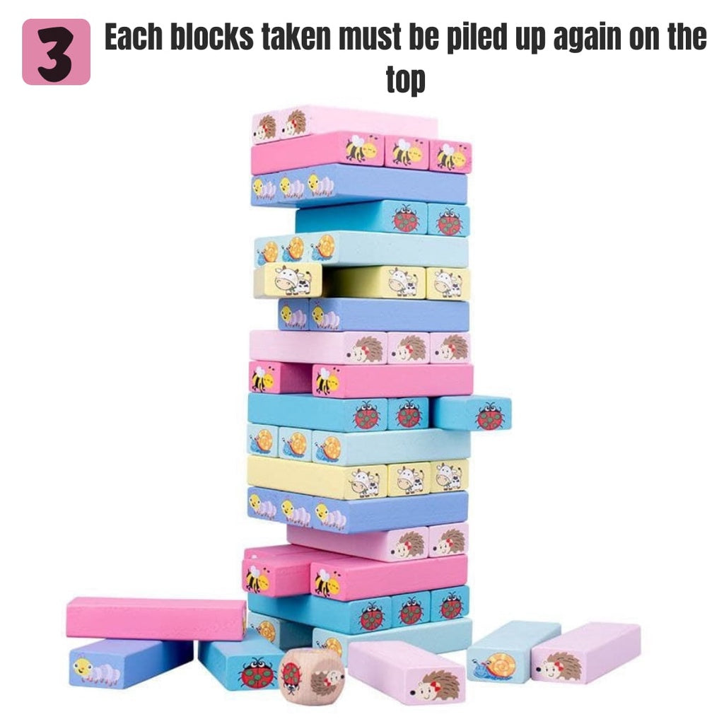 Wooden Stack High Blocks 51pcs Pastel Color Jenga Toy for Kids by WISHLAND